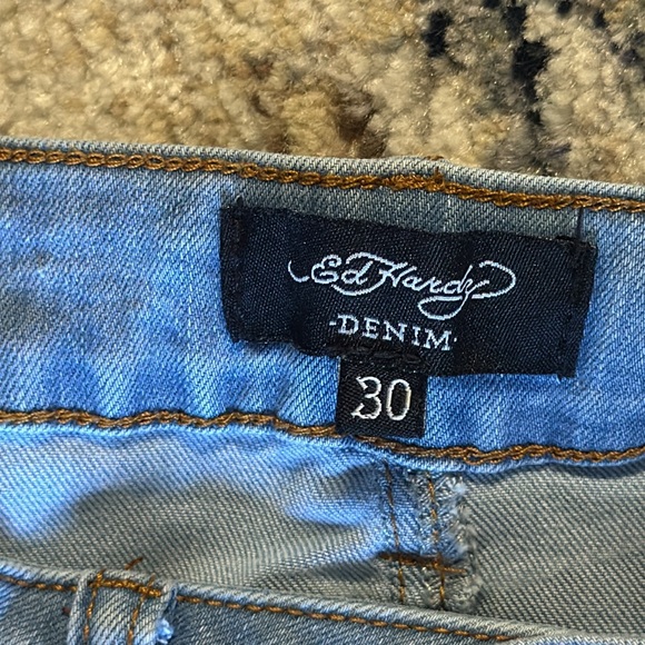 Ed Hardy Fit And Flare Heart & Skull Love Kills Slowly Blue Jeans Size 30 - Picture 9 of 12